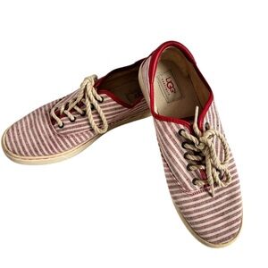 UGG Australia Eyan II Red & White Striped Canvas Sneakers Rope Lace Size 9,5